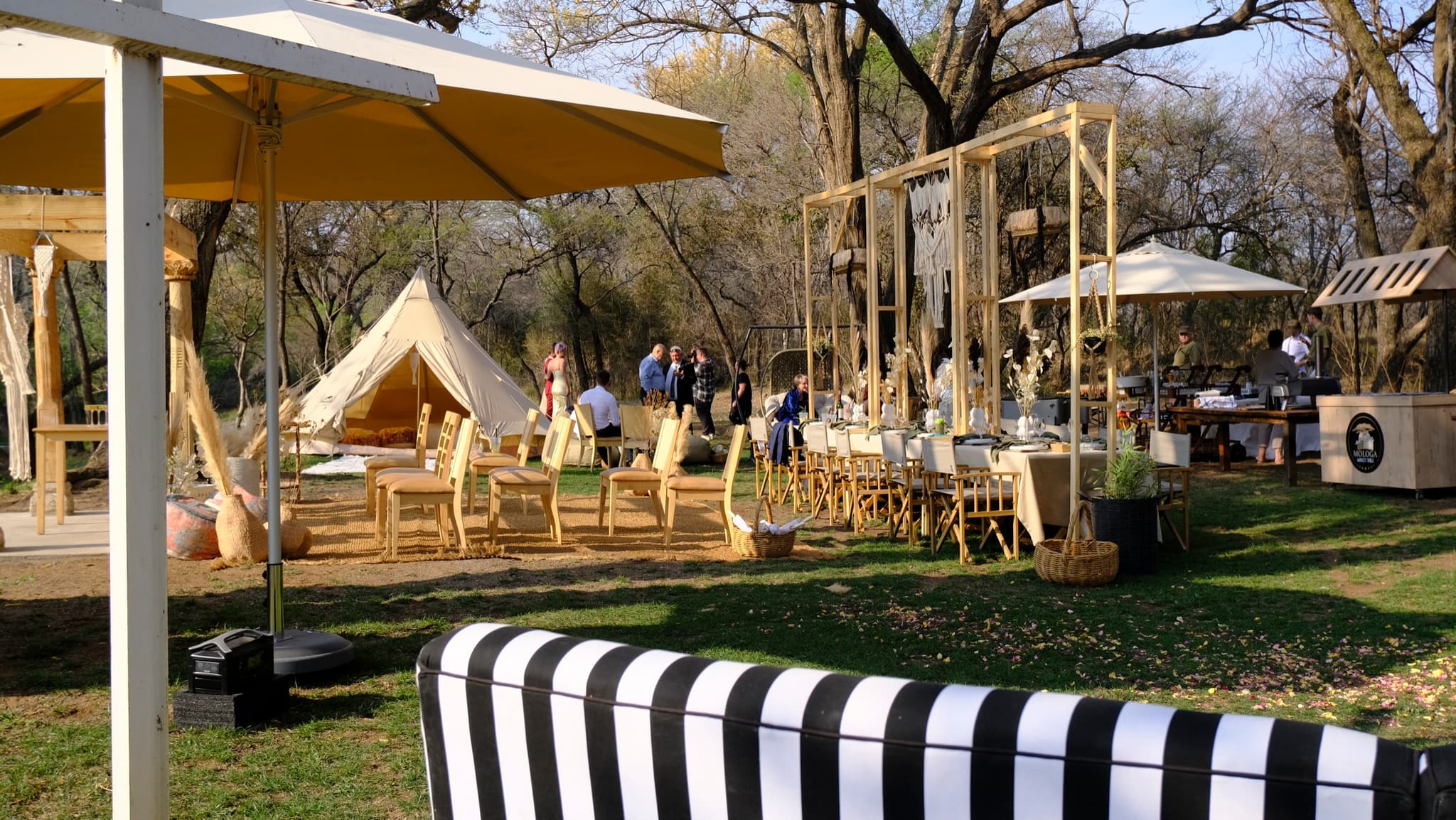 Intimate celebration setup at Mologa River Lodge